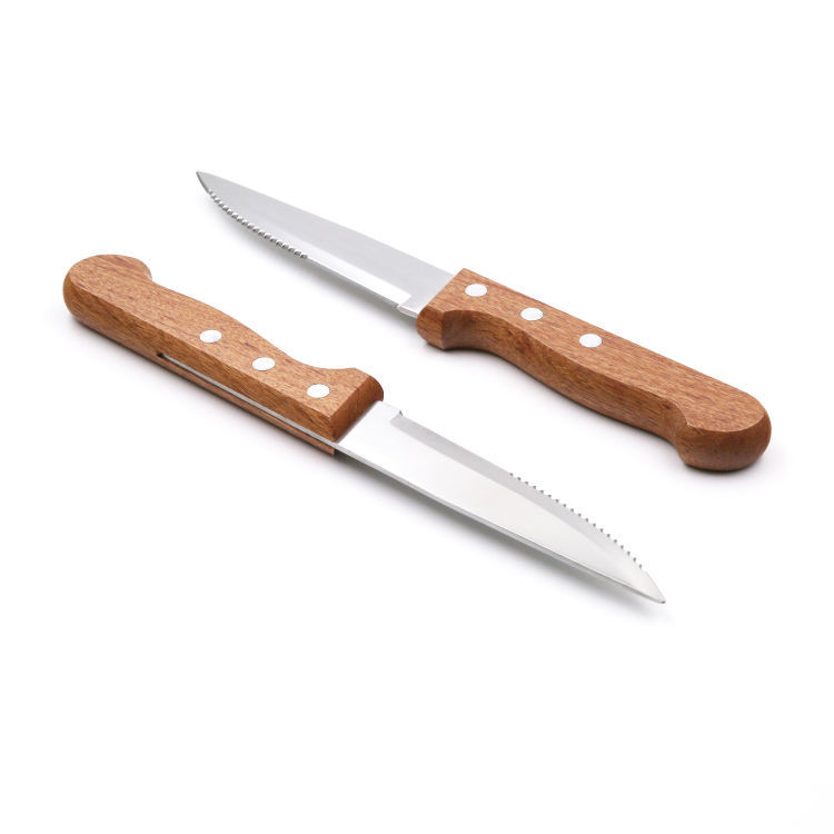 Source factory Brazilian brown half-toothed color wooden handle steak knife, stainless steel Western cuisine knife, meat cutter, barbecue knife Specification drawing