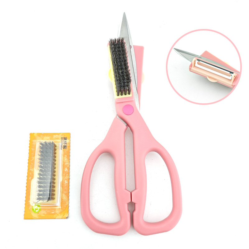 New product shrimp cleaning scissors with detachable brush heads, planing knives and scissors, two-in-one special scissors for cleaning crayfish. Wholesale Item Picture