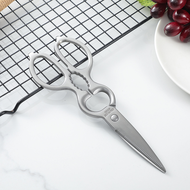 The all-stainless steel multi-functional gourd-shaped scissors for the kitchen are non-detachable and can be used to pick up walnuts and chicken bones. They are household scissors details Picture