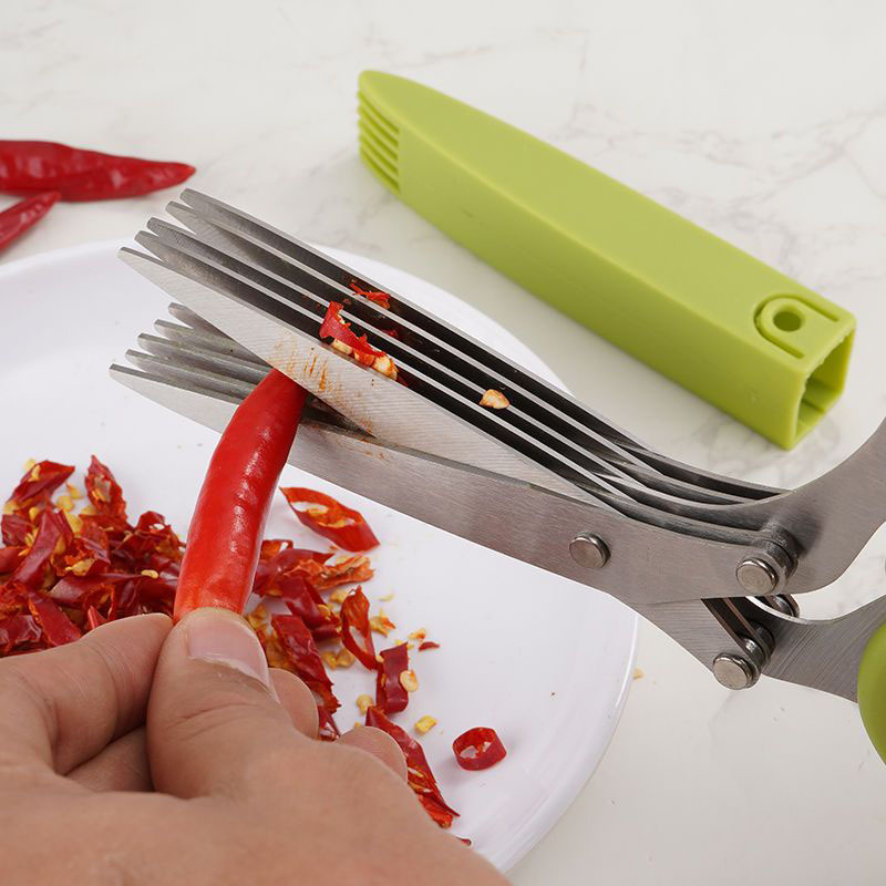 Five-layer scallion scissors, stainless steel multi-functional scissors, chili, coriander, scallion and seaweed magic scissors, kitchen scissors Application Scenario