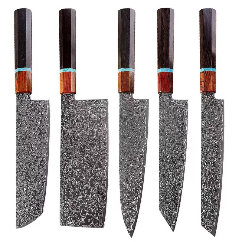 Damascus Steel VG10 set of knives, chef's Japanese octagonal handle cooking knife, cross-border export knife Application Scenario