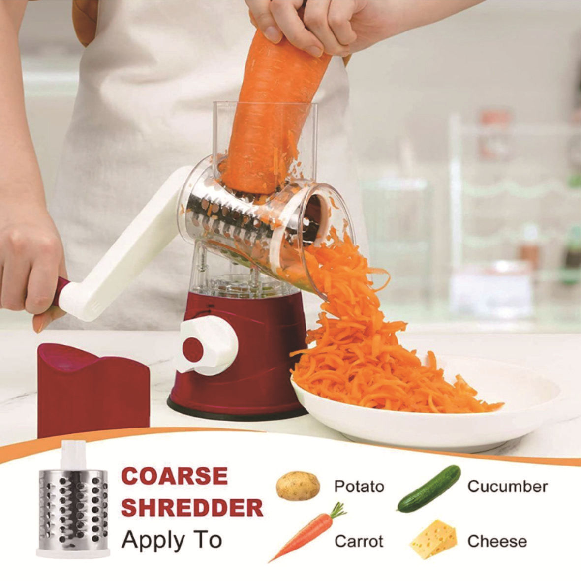 Cross-border hand-cranked drum vertical multi-functional vegetable cutter, grater and vegetable cutter, three types of knife heads, kitchen small tools details Picture