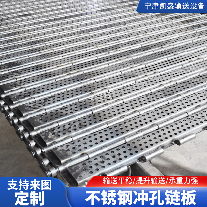 Stainless steel chain plate high-temperature resistant fruit and vegetable washing production line, heavy-duty perforated chain plate conveyor belt, industrial transmission chain plate details Picture