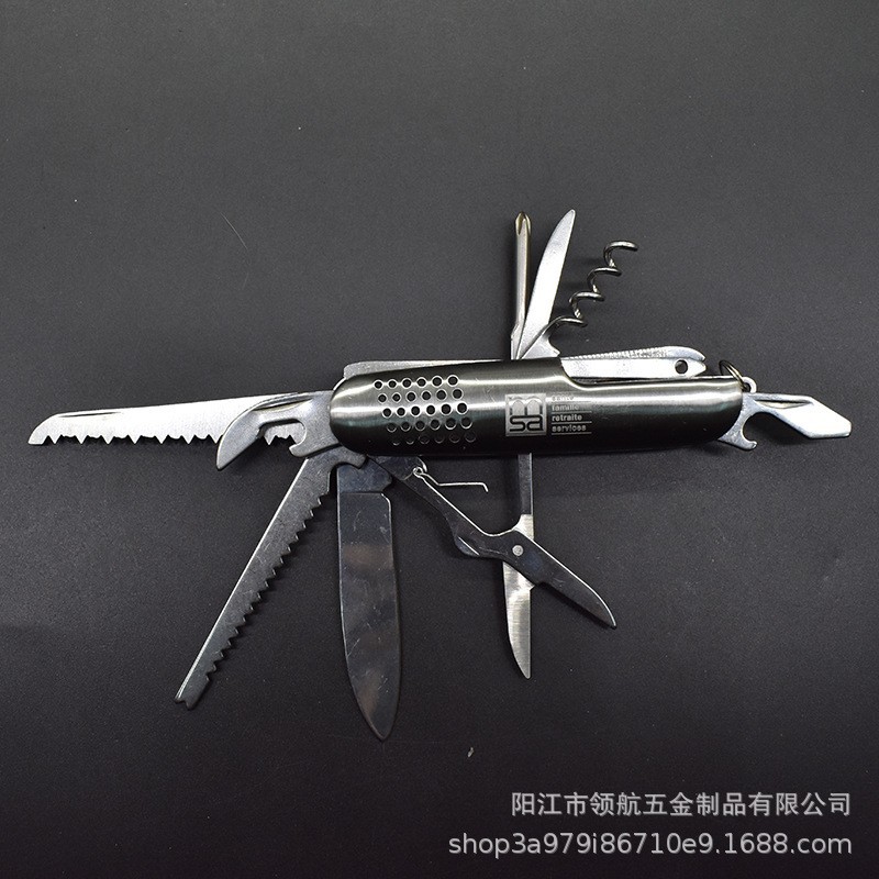 Stainless steel 11-inch multi-functional folding knife, multi-hole iron shell knife, gift knife, convenient portable knife full figure