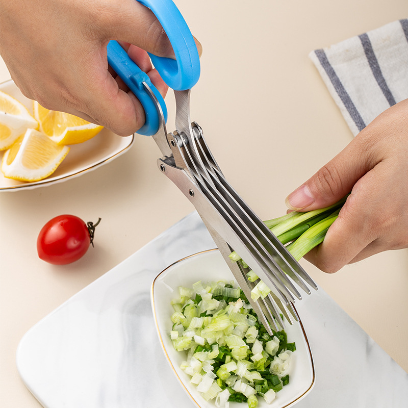 Kitchen chopped scallion scissors, multi-purpose stainless steel kitchen cooking scissors, shredded paper scissors, five-layer seaweed chopped food scissors, multi-layer scissors details Picture