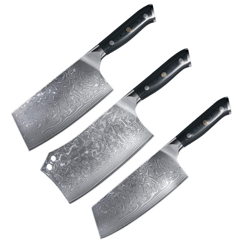 VG10 Damascus steel kitchen knife, bone chopping knife, chef's knife, household slicing knife, sharp chopping knife, dual-purpose kitchen knife Item Picture
