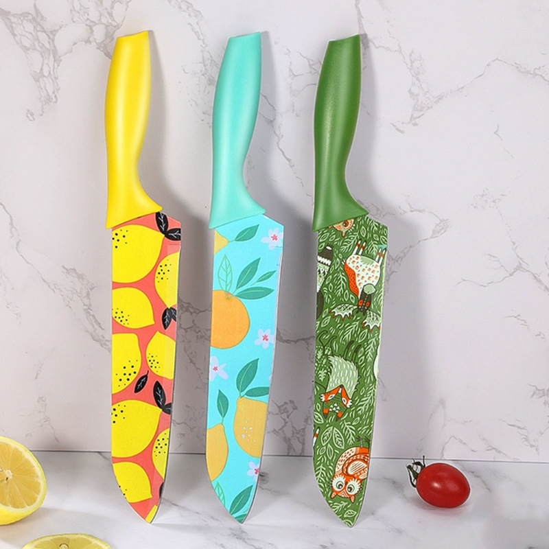 Printed chef's knife, stainless steel fruit knife, kitchen knife, multi-functional Santoku knife, sushi knife, kitchen baby food knife details Picture