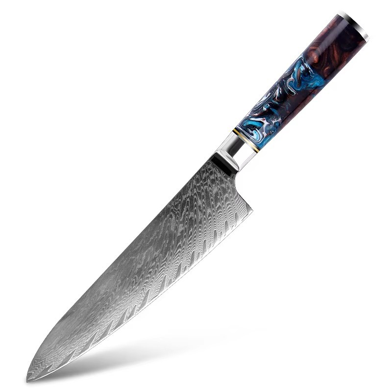Cross-border best-selling chef's knife Damascus steel resin handle chef's knife Western kitchen household kitchen knife in stock wholesale Item Picture