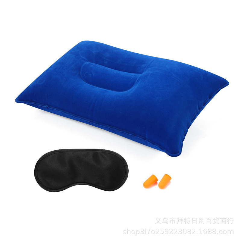 Outdoor inflatable headrest, single-person flocked inflatable pillow, neck pillow, travel pillow, camping pillow, compression inflatable pillow three-piece set Item Picture