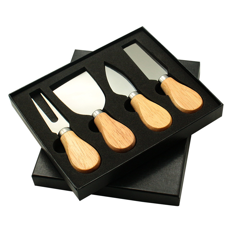 Stainless steel knife and fork, cheese butter knife, pizza, oak handle, four-piece set, six-piece black gift box set, baking Specification drawing