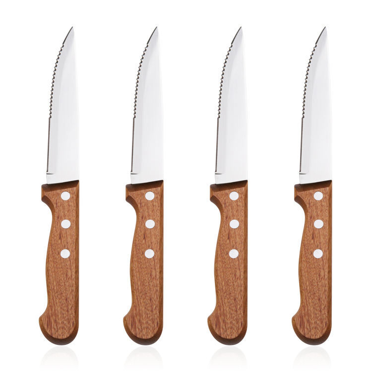Source factory Brazilian brown half-toothed color wooden handle steak knife, stainless steel Western cuisine knife, meat cutter, barbecue knife Item Picture