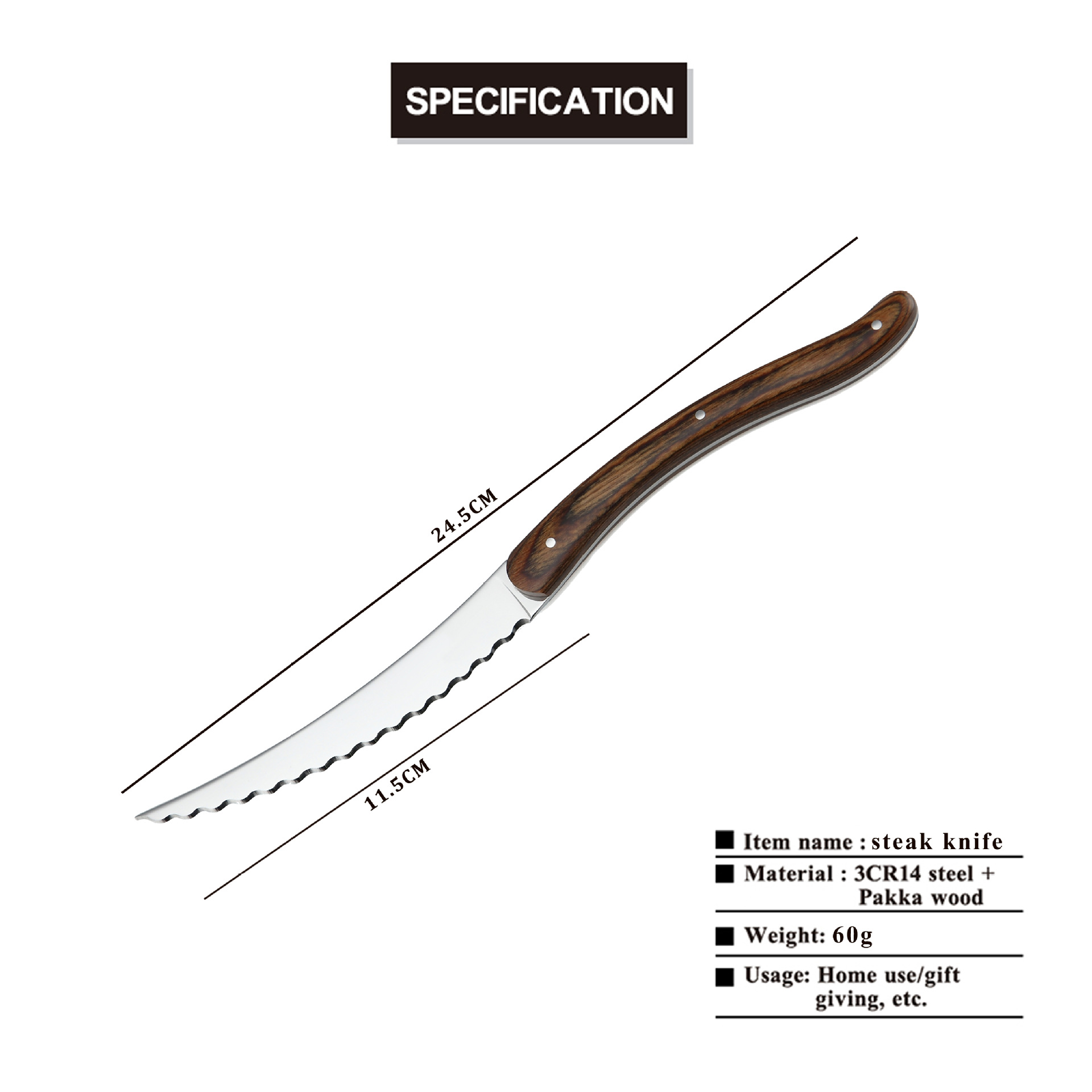 Factory direct sales of the latest designed high-quality stainless steel wooden handle steak knives, Western dining knives and kitchenware details Picture