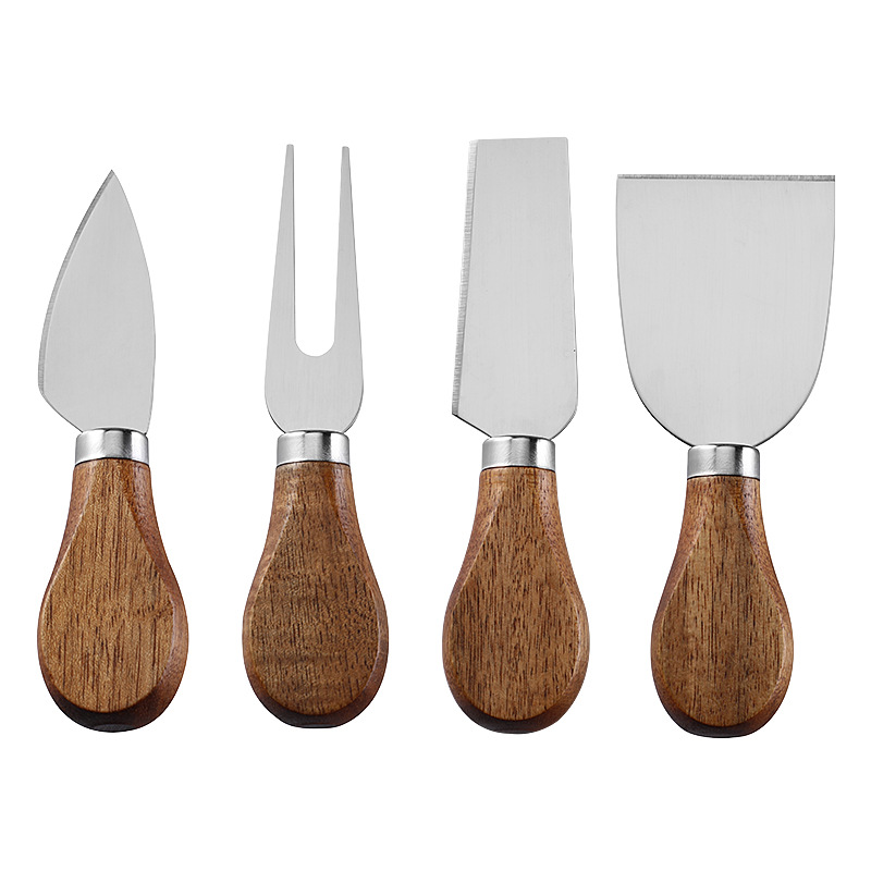 Cross-border love wooden handle cheese knife, cheese knife, stainless steel cheese tools, knife, fork and card 4-piece cheese knife set Specification drawing