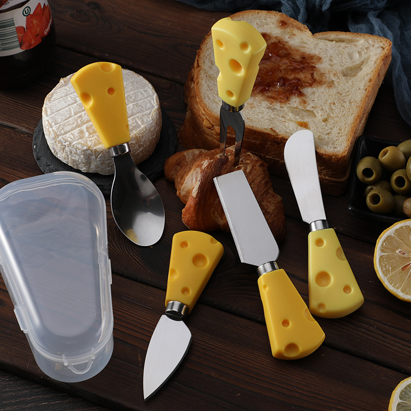 Cross-border creative tableware with storage box, portable cheesecake knife, stainless steel 5-piece cheese knife set Application Scenario