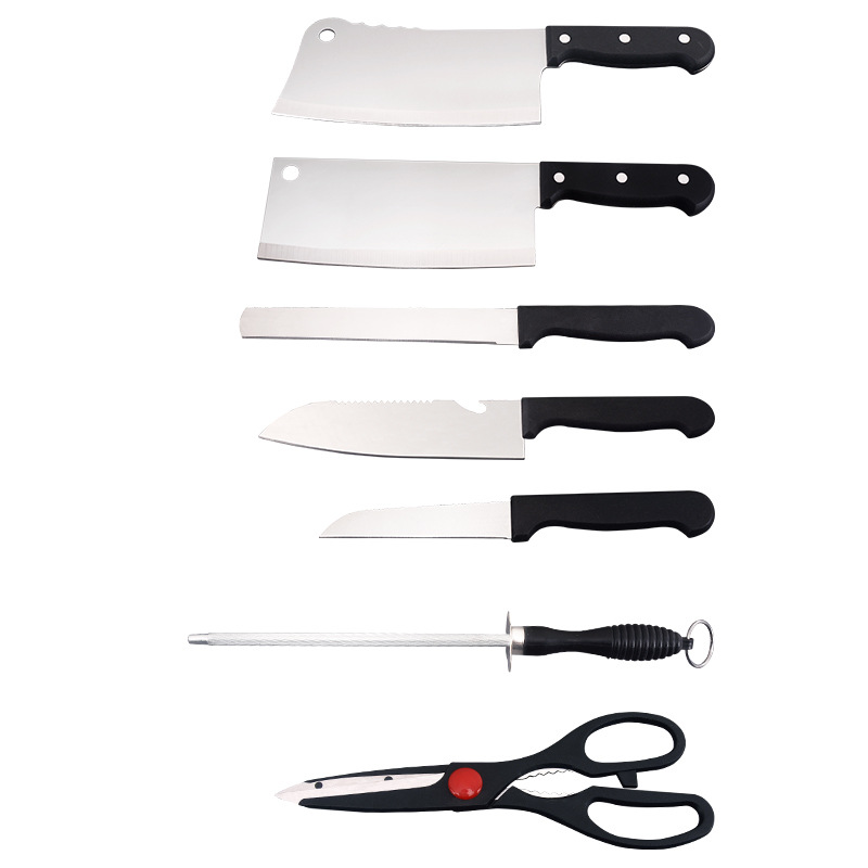Knife set: Kitchen knife, bone-cutting knife with wooden knife holder, knife stand, eight-piece set, stainless steel knife, business gift Item Picture