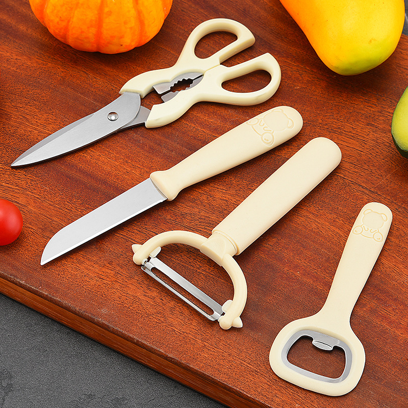Wholesale kitchen small tools 5-piece set, fruit knife, peeler, bottle opener with storage seat combination tool set Specification drawing