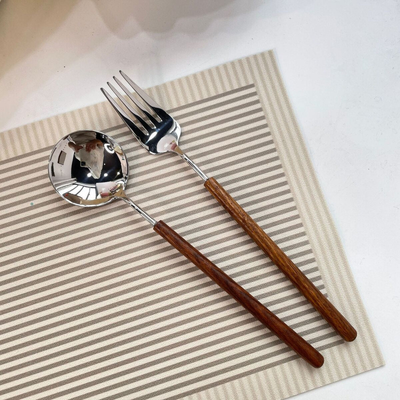 High-end rosewood handle knives, forks and spoons, stainless steel Western-style knives and forks, high-end home pasta and steak tableware BH335 details Picture