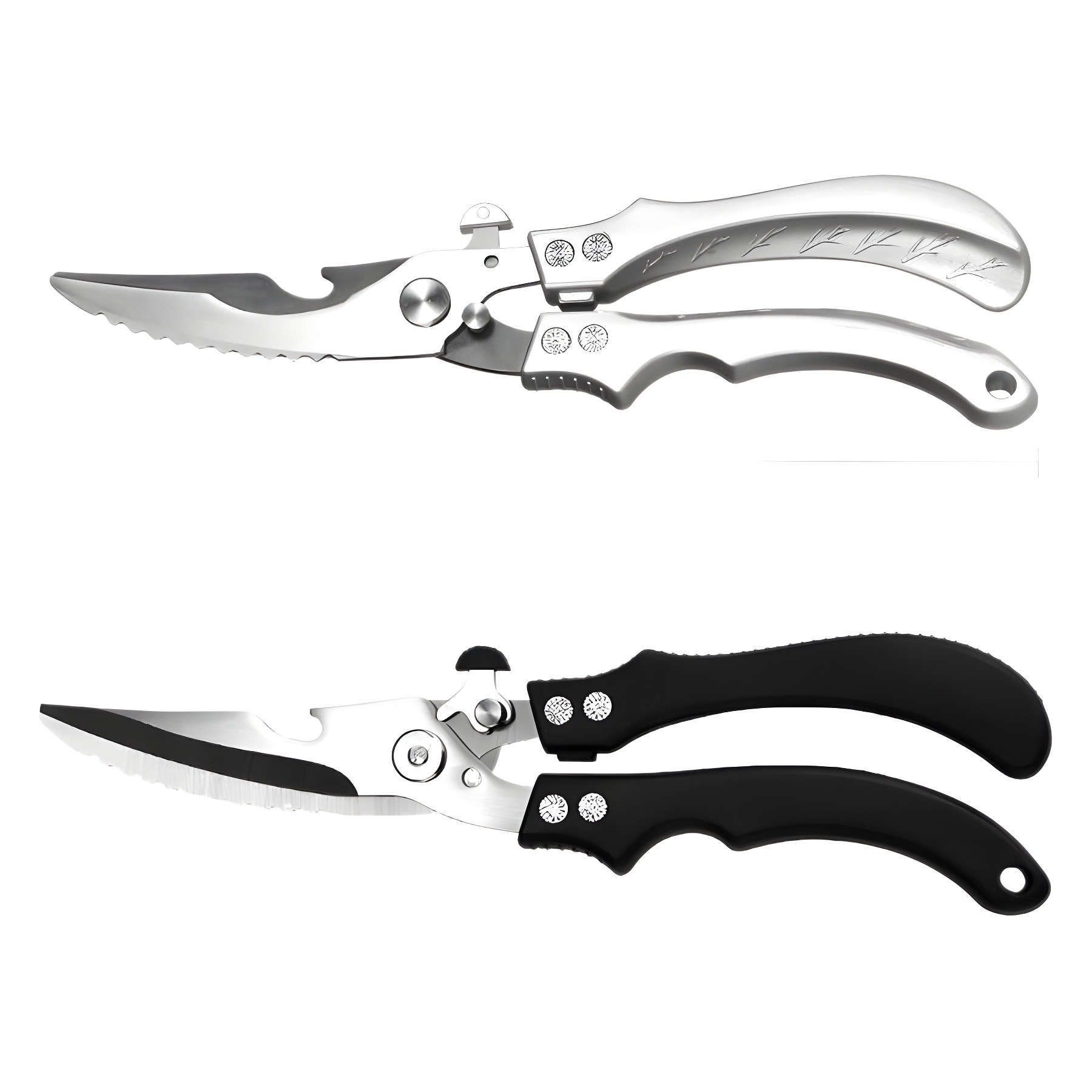 Multi-functional kitchen scissors, chicken bone scissors, fish scale scraping magic tool, bottle opening multi-purpose scissors, built-in locking pliers, vegetable scissors Item Picture