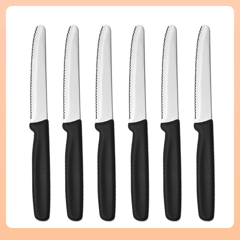 ✅ wholesale steak knife PP hanging round handle toothed Western food knife restaurant hotel steak knife bread serrated toast knife details Picture