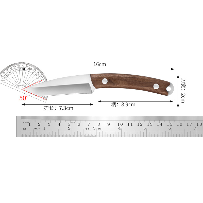Stainless steel fruit knife with scabbed, kitchen vegetable knife, wooden handle peeler, portable outdoor camping knife, Yangjiang knife Application Scenario
