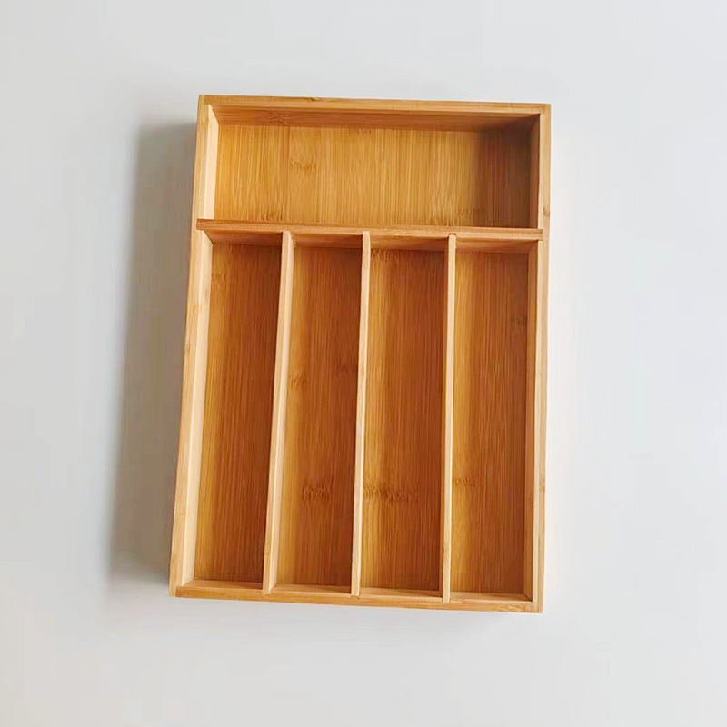 Bamboo five-compartment knife and cookware box storage box, tableware and spoon storage box, storage supplies drawer storage compartment Application Scenario