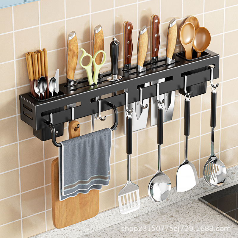 Wall-mounted knife rack, non-drilling kitchenware, multi-functional kitchen knife storage rack, integrated knife and chopstick holder storage rack full figure