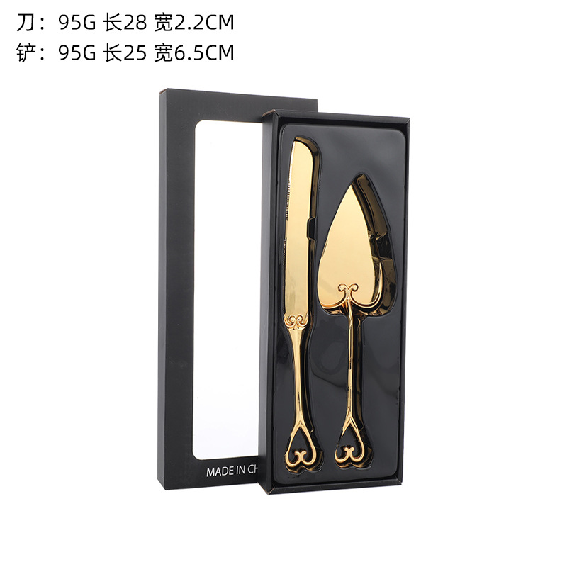 Factory direct supply of European-style golden knife and spatula sets, Western banquet knife and spatula combinations, cake and pizza knife cutting supplies Item Picture