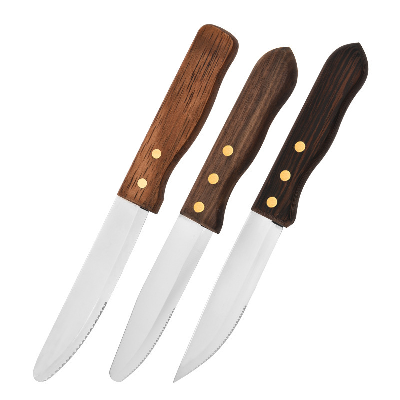 Wholesale of stainless steel Western-style steak knives from the original manufacturer, household sharp serrated wooden handles for cutting bread and toast Item Picture