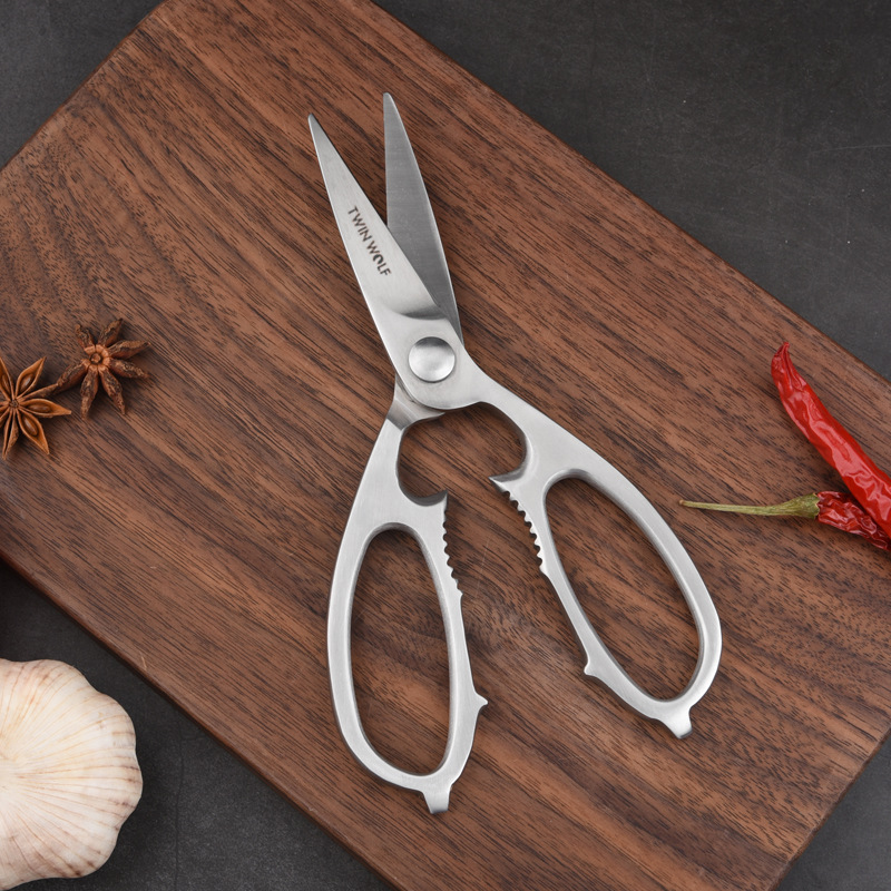 Twin Wolf kitchen Scissors, all-stainless steel chicken bone scissors, household multi-functional scissors, all-steel kitchen scissors, baby food scissors details Picture