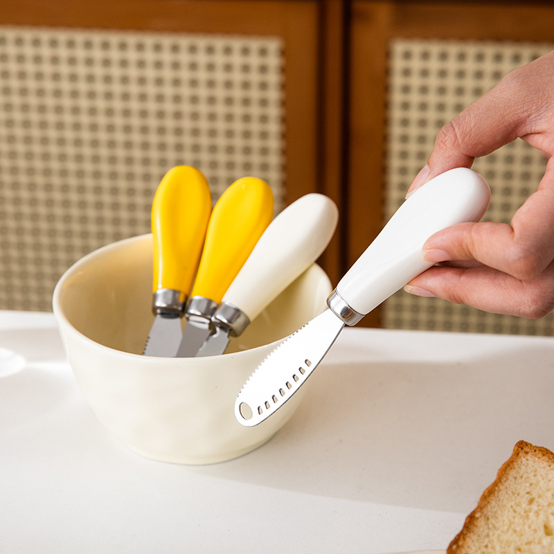 Cross-border stainless steel cheese and butter knife with ceramic handle, multi-functional spreading knife for cheese, jam, cream and peanut butter Specification drawing