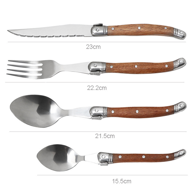 Rosewood handle stainless steel Western tableware, solid wood handle steak knife and fork, daily dining knife, spoon and fork set details Picture