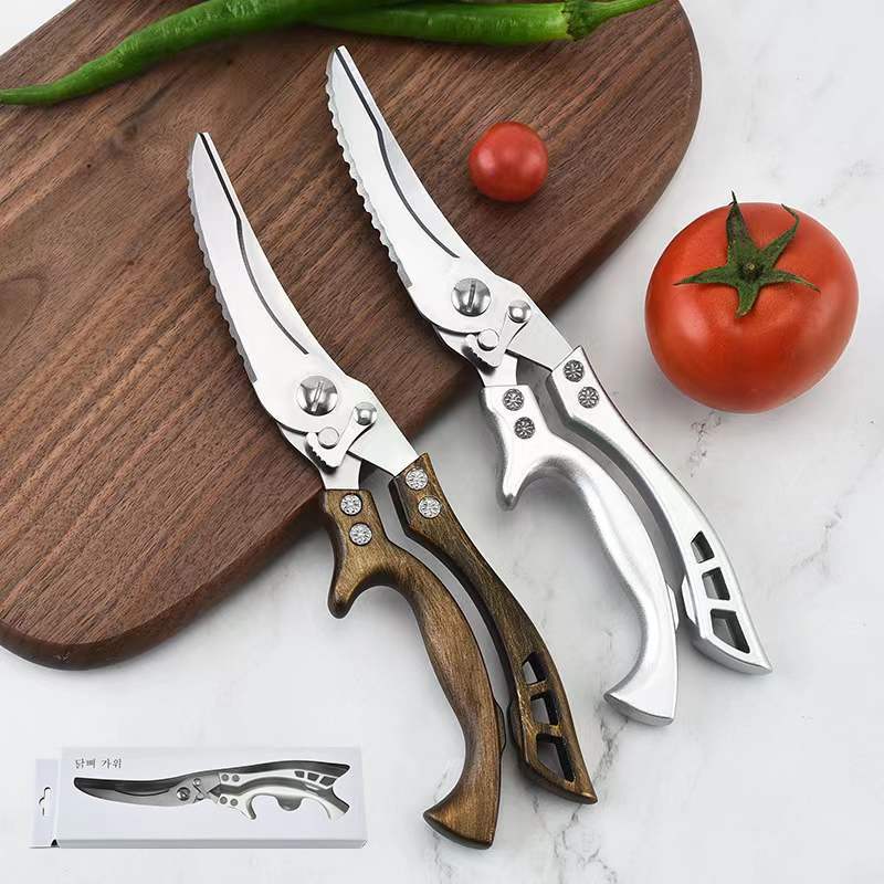 Stainless steel kitchenware chicken bone scissors, high-hardness, sharp, multi-functional food scissors full figure