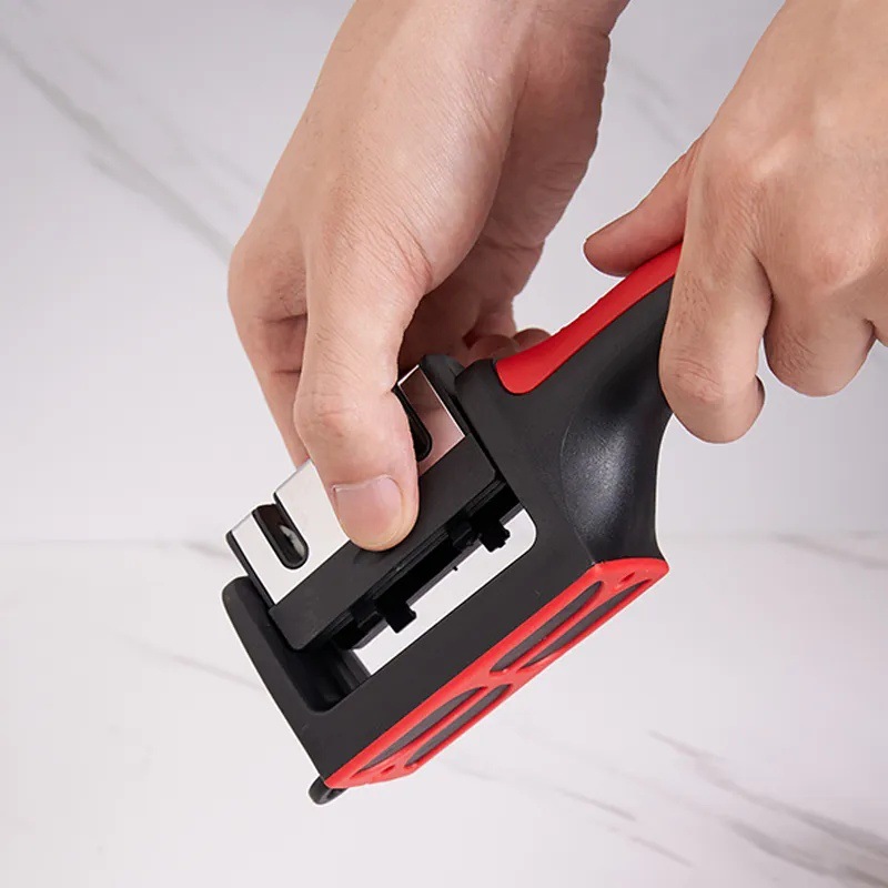 A household multi-functional kitchen knife and scissors knife sharpener, a four-section stone popular quick knife sharpener frame, a sharpening tool details Picture