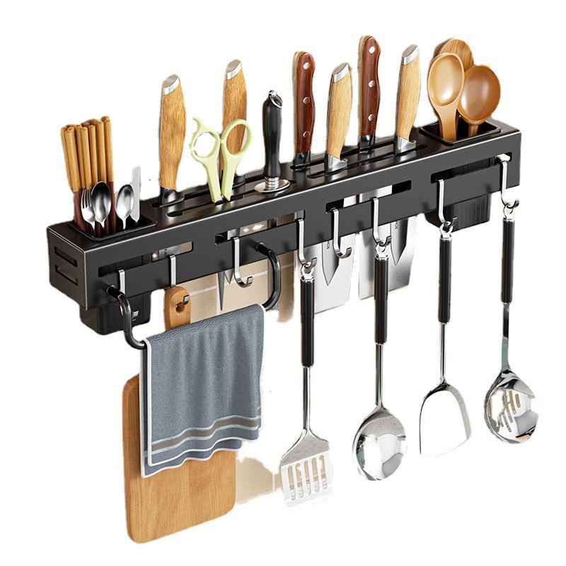 Kitchen storage rack, no drilling required, wall-mounted hook, hanging rod, pot lid, spoon, spatula hanging rack, multi-functional knife rack for storage Item Picture