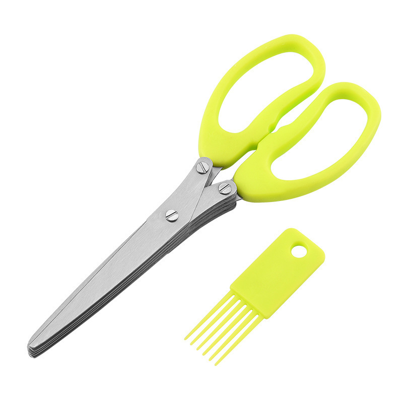 Five-layer stainless steel scallion scissors, multi-functional multi-layer seaweed complementary food scissors, shredded paper chili scissors, kitchen food scissors Item Picture