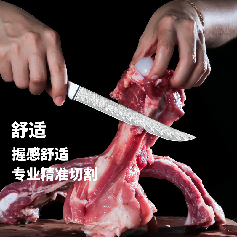 Damascus steel boning knives are divided into VG10 meat cutting knives for forging, slaughtering pork and mutton, slicing meat, and cross-border fish cutting knives Application Scenario