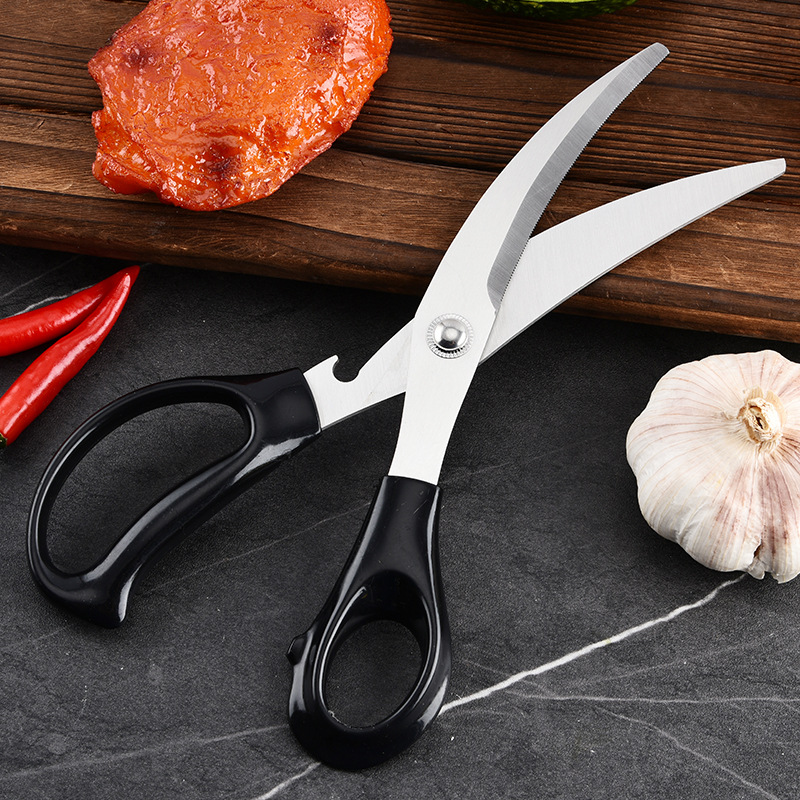 Korean-style stainless steel curved blade barbecue scissors, a comprehensive collection of kitchen scissors, household tools, chicken and steak barbecue scissors Specification drawing