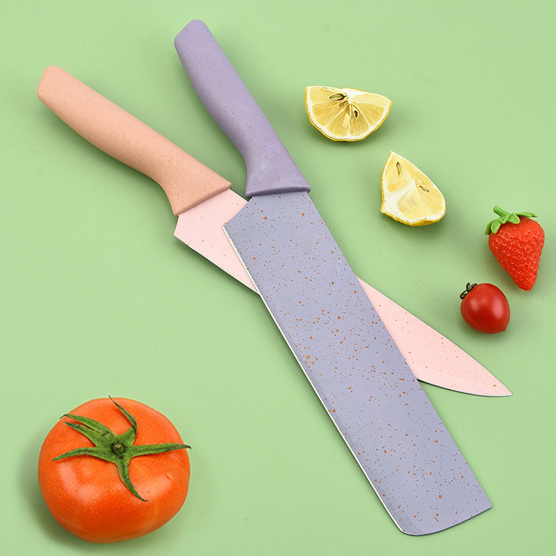 Wheat straw six-piece set, macaron color kitchen knife set, stainless steel chef knife and cutting board 7-piece set, gift knife details Picture