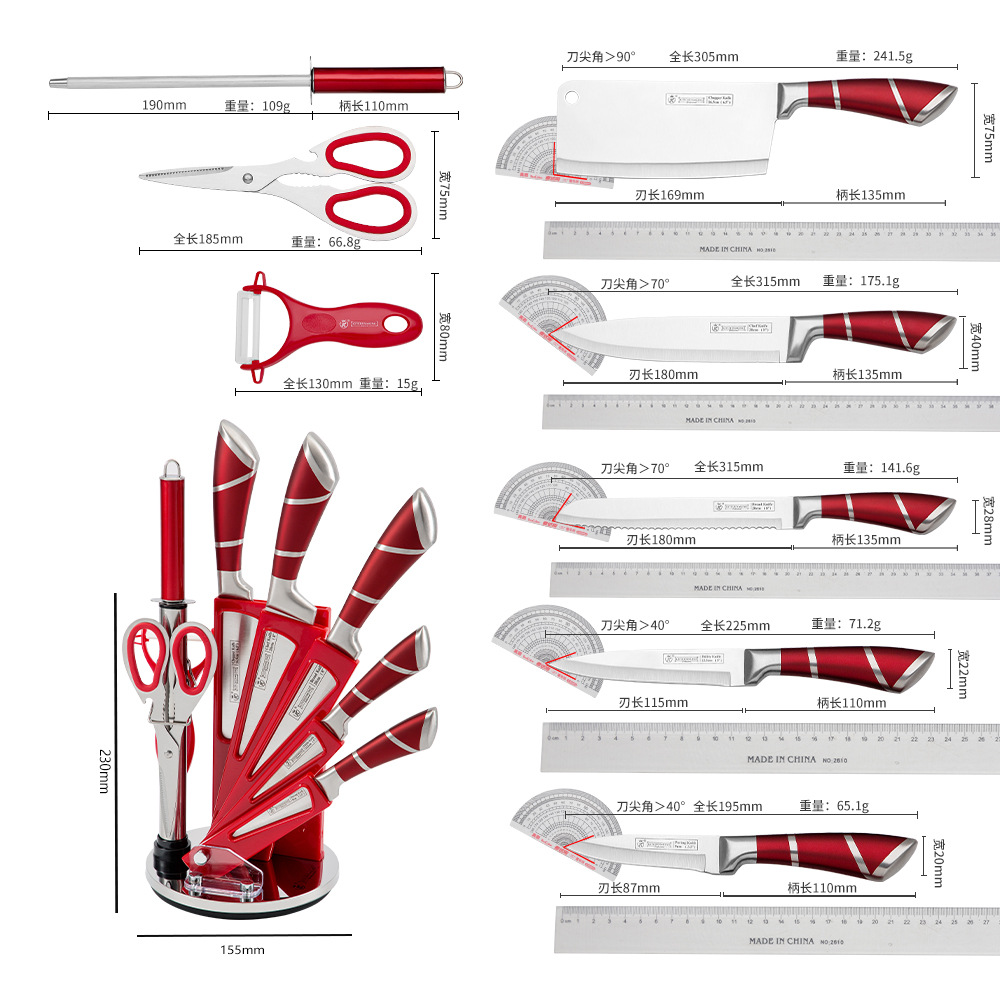 Foreign trade knife set, kitchen stainless steel kitchen knife combination set, hollow handle, acrylic knife seat, gift box Application Scenario