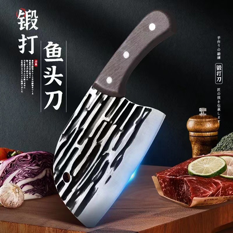 Fish head knife, kitchen knife, semi-circular arc, purely hand-forged sharp meat slicing knife, chef's special full figure