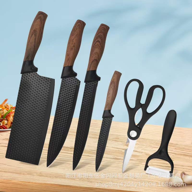 Cross-border best-selling stainless steel fat-coated handle six-piece set of kitchen knives, chef's fruit knives and kitchen knife sets Application Scenario