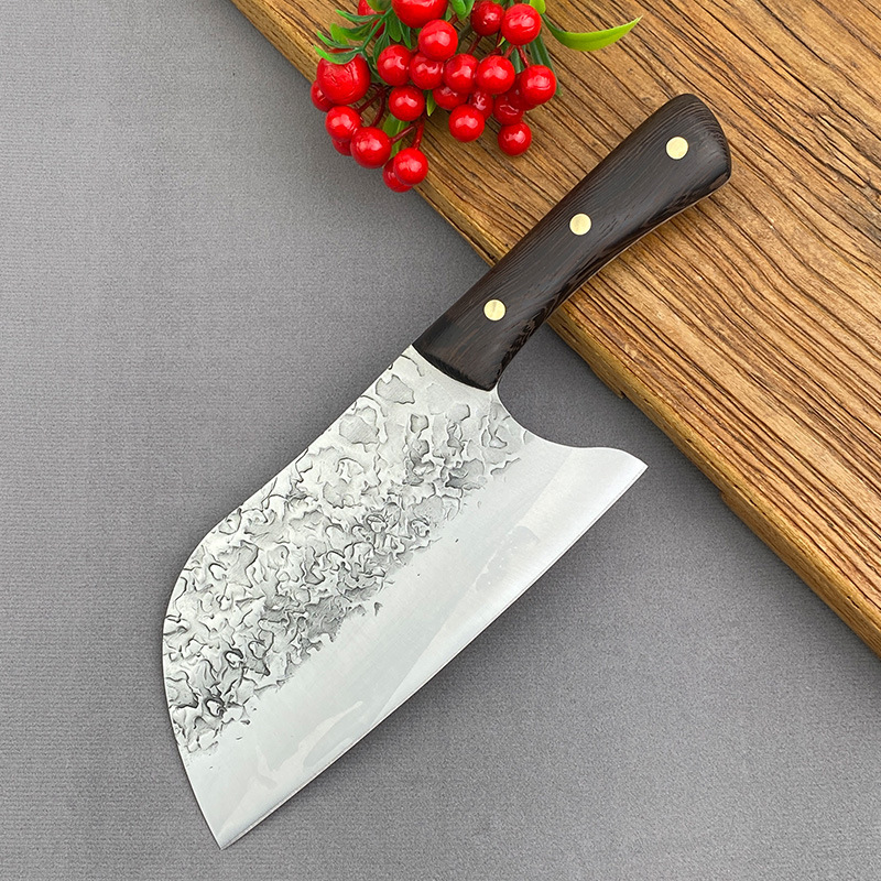 Cross-border pure hand-forged kitchen knife, slicing knife hammer pattern, Longquan stainless manganese steel, meat slices, melon wood handle, for chefs and merchants details Picture