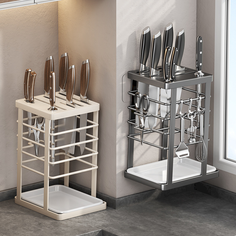 304 stainless steel kitchen knife rack, kitchen knife rack, storage rack, household draining countertop for placing kitchen knives, thickened knife holders full figure