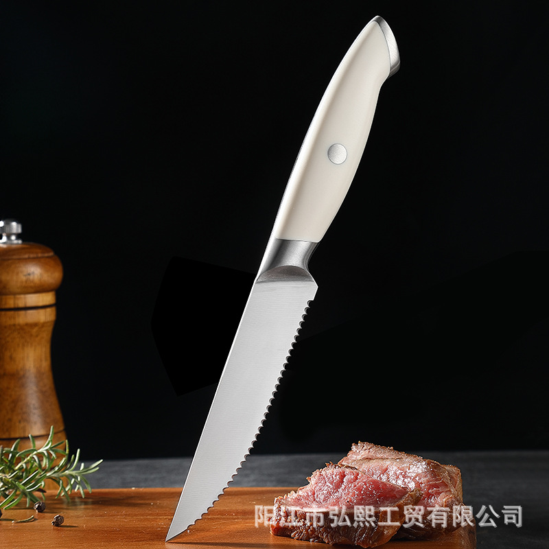 Steak knife, Western-style main course knife, serrated steak knife, cross-border foreign trade white-handled steel-head small knife, Western-style tableware, Western-style dining knife full figure