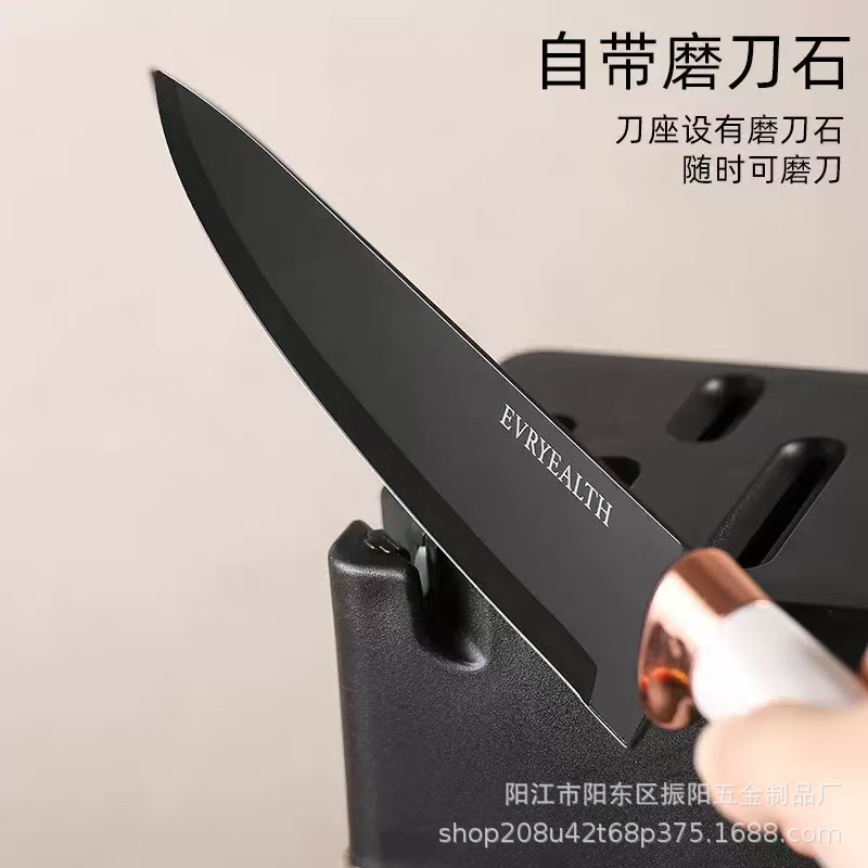 Cross-border best-selling kitchen knife set, 7-piece stainless steel marble-patterned knife set with square base and double electroplated head Application Scenario