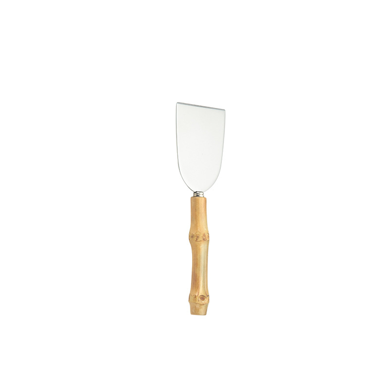 Natural bamboo-handled cheese cream knife, pizza knife, cheese and cheese knife, spatula, potato puree, stainless steel butter knife Item Picture