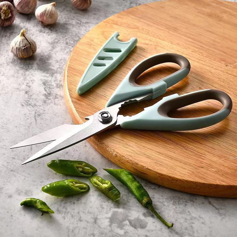 Hot-selling multi-functional kitchen scissors, stainless steel bottle opening food scissors, strong scissors for complementary foods and vegetables, in stock for wholesale full figure