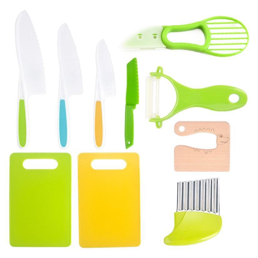 In-stock children's cutting board set, hand-friendly plastic knife for cutting vegetables, early education kindergarten children's cake knife set Item Picture