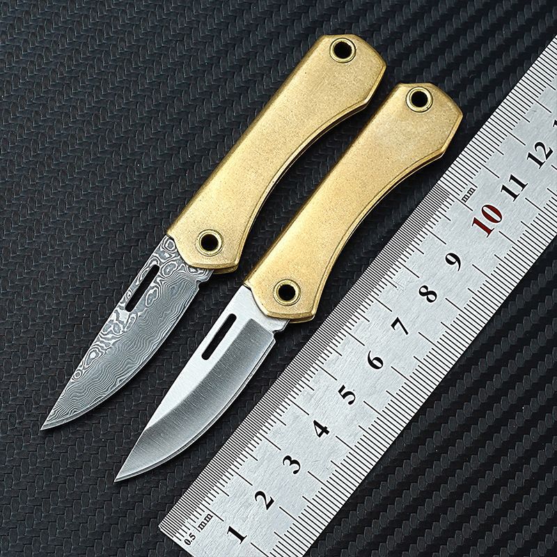 Mini brass knife, stainless steel folding knife, household fruit knife, keychain knife, portable portable knife, unboxing knife full figure