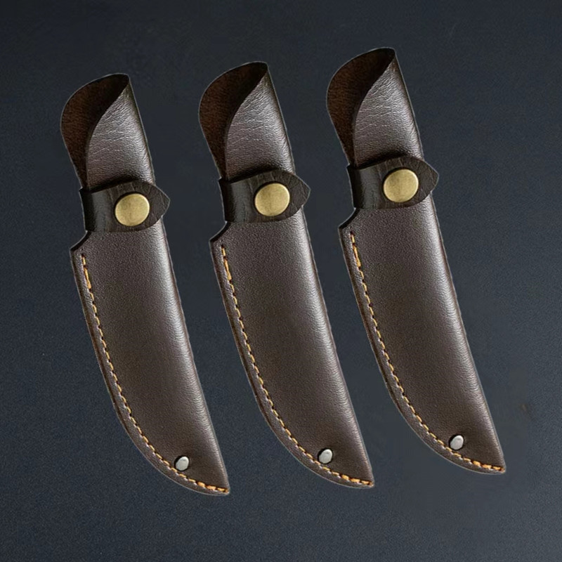 Wholesale thickened black PU knife sheath, portable knife sheath, protective storage case, Mongolian knife with double copper head, suitable full figure